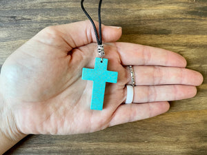 1.75" Dyed Turquoise Cross on Paracord