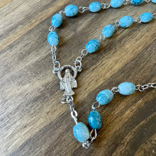 Load image into Gallery viewer, Oval Light Blue Glass Marbleized Bead Rosary