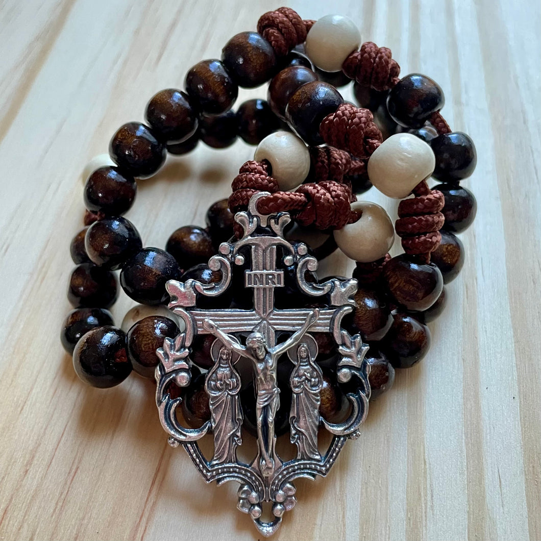 Brown Paracord Natural Wood Beads Rosary
