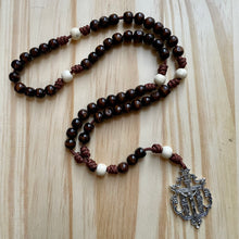 Load image into Gallery viewer, Brown Paracord Natural Wood Beads Rosary
