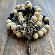 Load image into Gallery viewer, Black Paracord Natural Wood Beads Rosary