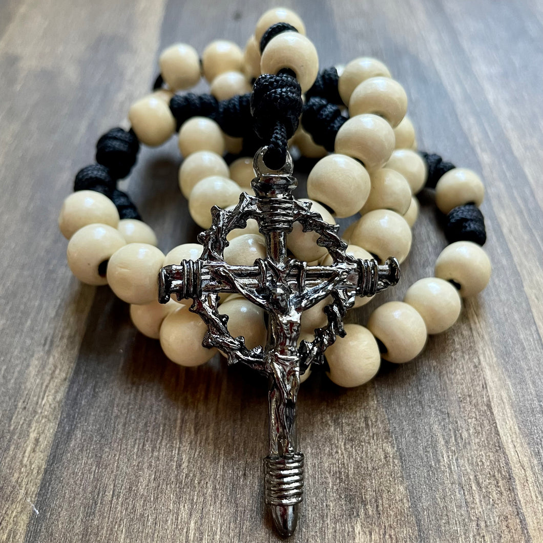 Black Paracord Natural Wood Beads Rosary