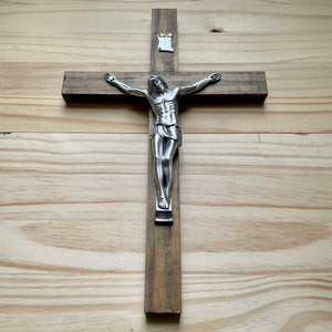 Large 17" Brown Wood Wall Crucifix