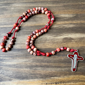 Red Paracord Wood Multicolored Beads Rosary