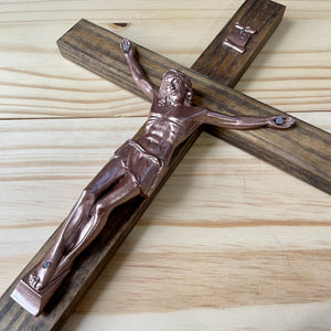 Large 17" Brown Wood Wall Crucifix