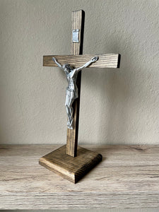 14" Brown Wood Standing Crucifix