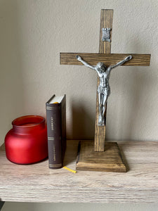 14" Brown Wood Standing Crucifix