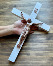 Load image into Gallery viewer, Large 17&quot; White Wood Wall Crucifix
