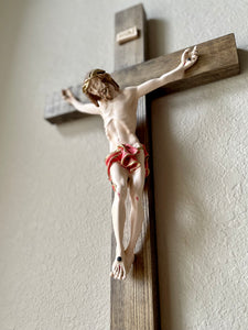 17" Large Full Color Resin Brown Wall Crucifix