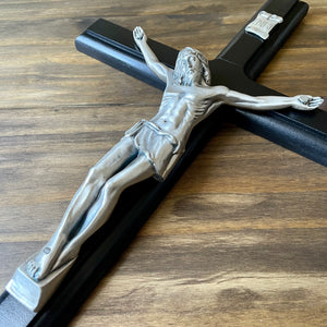 Detailed 17" Black Wood Wall Crucifix