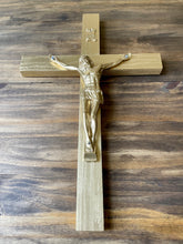 Load image into Gallery viewer, Large 17&quot; Gold Wood Wall Crucifix