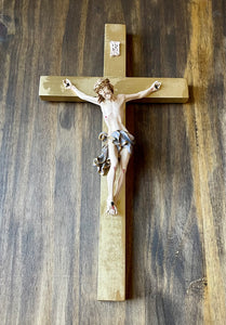 12" Full Color Resin Gold Wall Crucifix