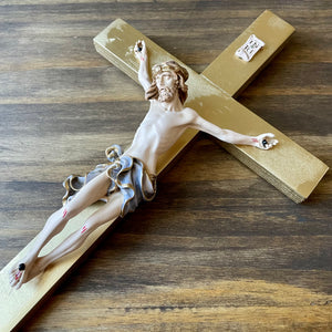 12" Full Color Resin Gold Wall Crucifix