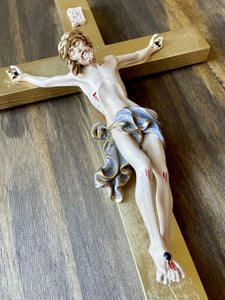 12" Full Color Resin Gold Wall Crucifix