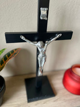 Load image into Gallery viewer, 14&quot; Black Wood Standing Crucifix