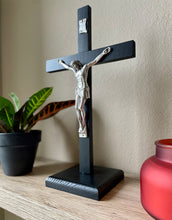 Load image into Gallery viewer, 14&quot; Black Wood Standing Crucifix