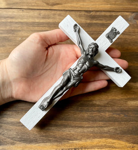 8" White Wood Wall Crucifix
