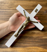 Load image into Gallery viewer, 11&quot; White Wood Wall Crucifix