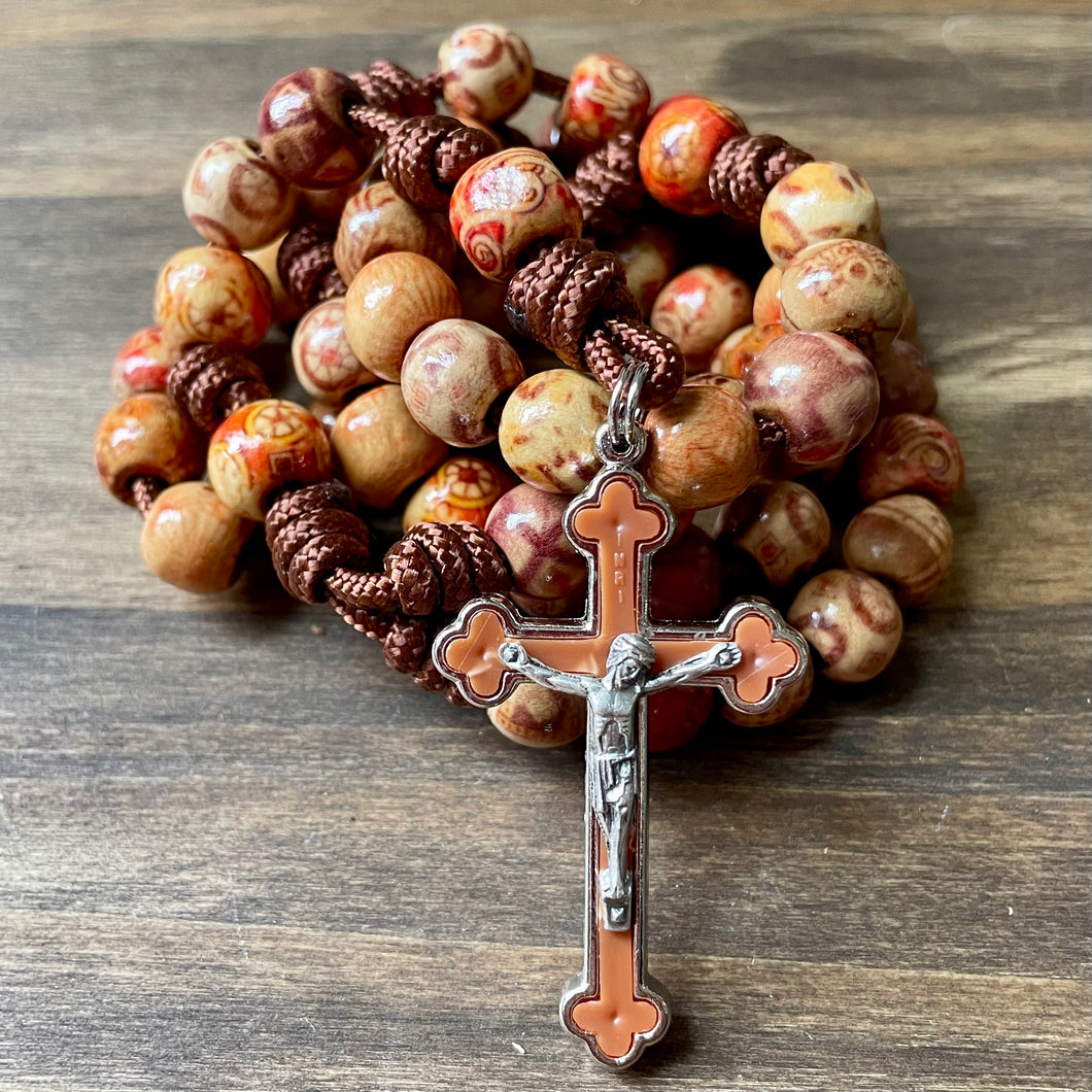 Multicolored Wood Bead Rosary
