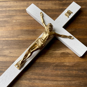 11" White Wood Wall Crucifix