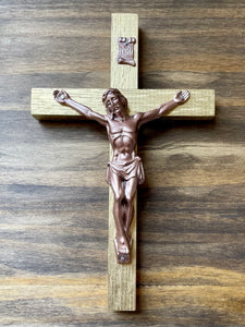 8" Gold Wood Wall Crucifix