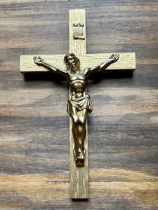 8" Gold Wood Wall Crucifix