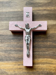 5" Pink Wood Crucifix