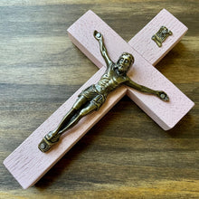 Load image into Gallery viewer, 5&quot; Pink Wood Crucifix