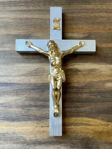 8" Metallic Silver Wood Wall Crucifix