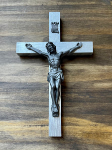 8" Metallic Silver Wood Wall Crucifix