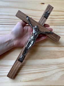 13" Brown Wood Wall Crucifix