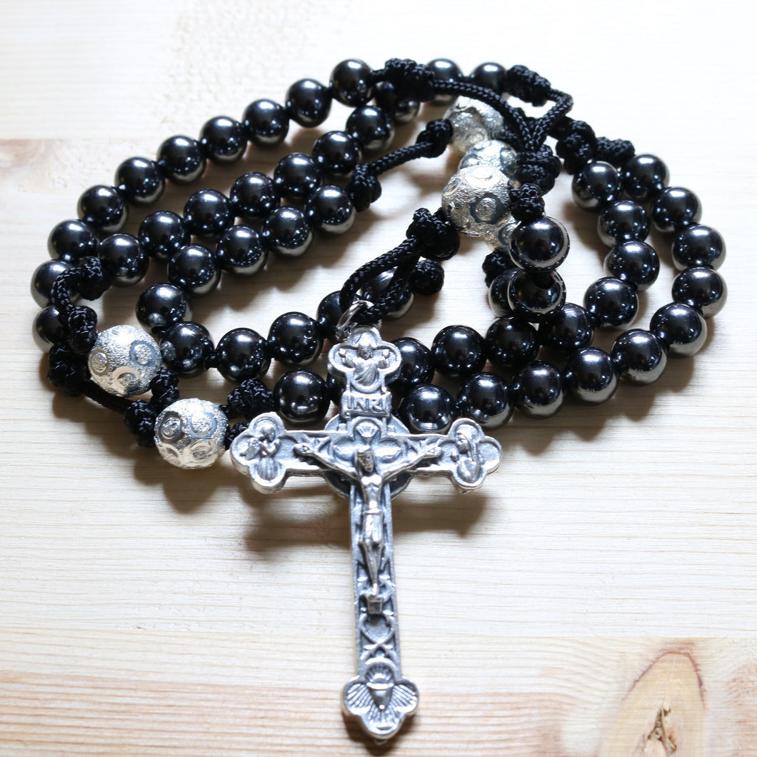 Black/Silver Steel Beads Rosary