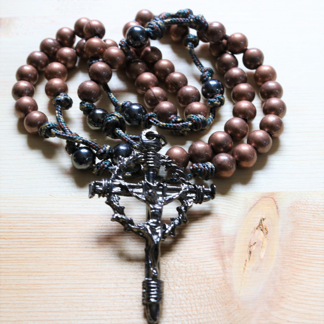 Camo Paracord Bronze Steel Beads Rosary