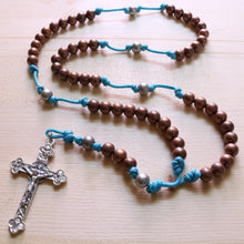Load image into Gallery viewer, Aqua Blue Paracord Copper Steel Beads Rosary