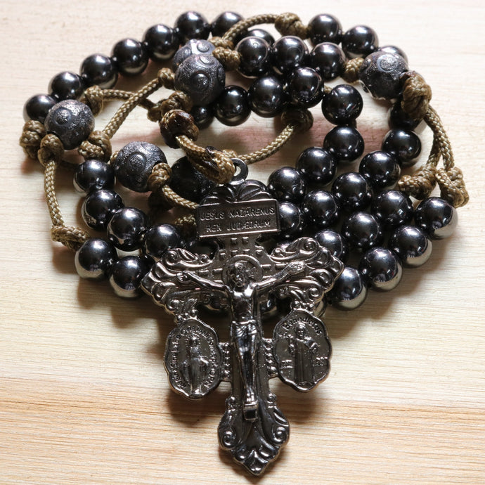 Brown Paracord Black Steel Beads Rosary