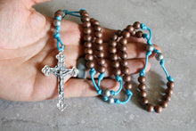 Load image into Gallery viewer, Aqua Blue Paracord Copper Steel Beads Rosary