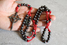 Load image into Gallery viewer, Red and Black Steel Rosary with Keepsake Box