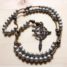 Load image into Gallery viewer, Brown Paracord Silver Beads Rosary
