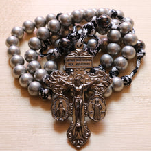 Load image into Gallery viewer, Harmony Black &amp; White Paracord Silver Steel Beads Rosary
