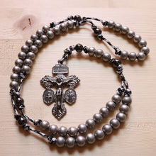 Load image into Gallery viewer, Harmony Black &amp; White Paracord Silver Steel Beads Rosary