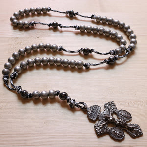 Harmony Black & White Paracord Silver Steel Beads Rosary