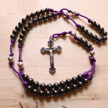 Load image into Gallery viewer, Purple Paracord Black Steel Beads Rosary