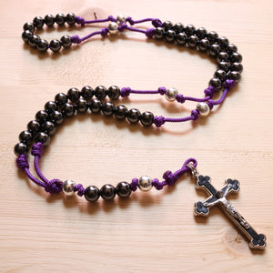 Purple Paracord Black Steel Beads Rosary