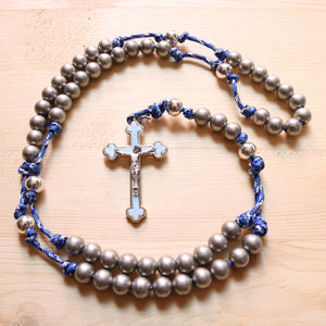 Camo Blue Paracord Silver Steel Beads Rosary