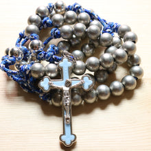 Load image into Gallery viewer, Camo Blue Paracord Silver Steel Beads Rosary