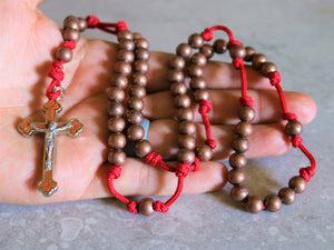 Red Paracord Copper Steel Beads Rosary