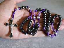 Load image into Gallery viewer, Purple Paracord Black Steel Beads Rosary