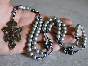 Harmony Black & White Paracord Silver Steel Beads Rosary