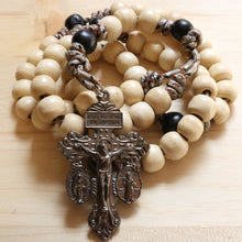Load image into Gallery viewer, Camo Paracord Natural Wood Beads Rosary