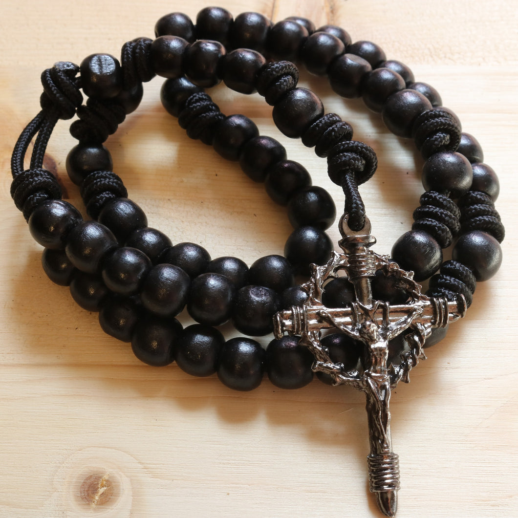 All Black Paracord Black Wood Beads Rosary